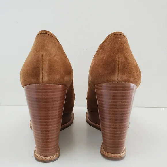 Michael Kors leather loafer wedges in luggage suede 10m - Picture 4 of 9